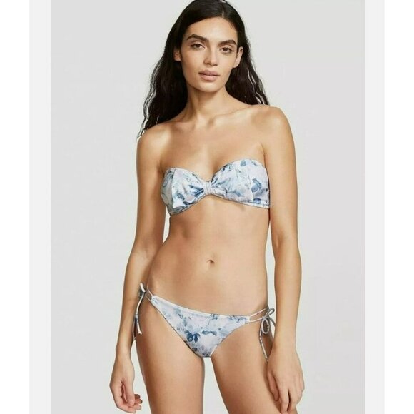 Victoria's Secret Swim Rose Toile Blue Floral‎ Cheeky String Bikini Bottom Large - Picture 2 of 4